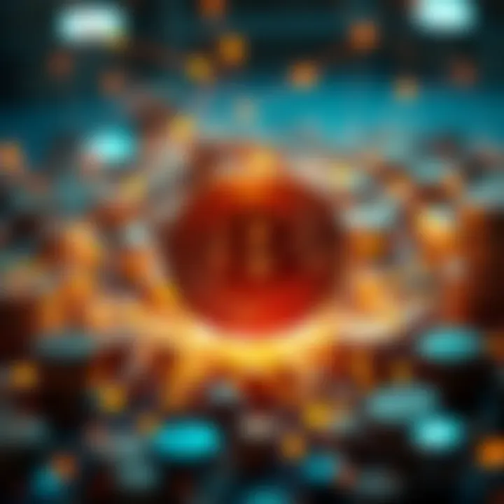 A visual representation of blockchain technology interacting with cryptocurrency ecosystems