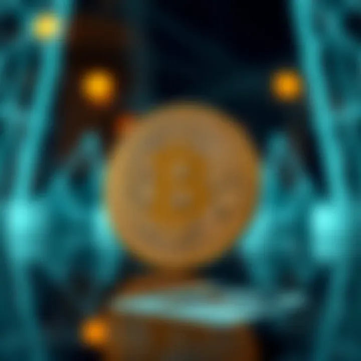 An artistic representation of BMP coin with a modern digital backdrop