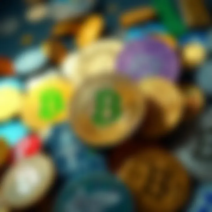 A diverse array of digital currencies represented in a colorful and engaging manner.