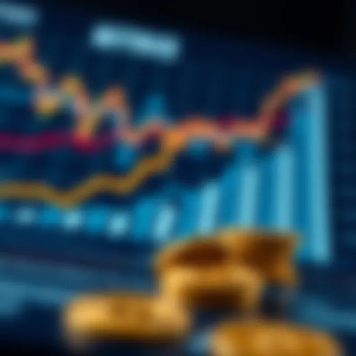 A conceptual illustration of cryptocurrency investments showing graphs and upward trends.