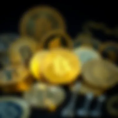 A visual representation of a diversified cryptocurrency portfolio including dollar coins