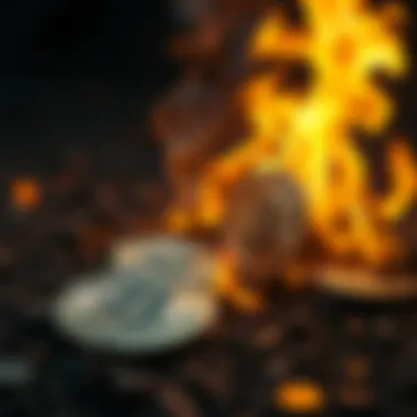 Conceptual representation of token burning in cryptocurrency