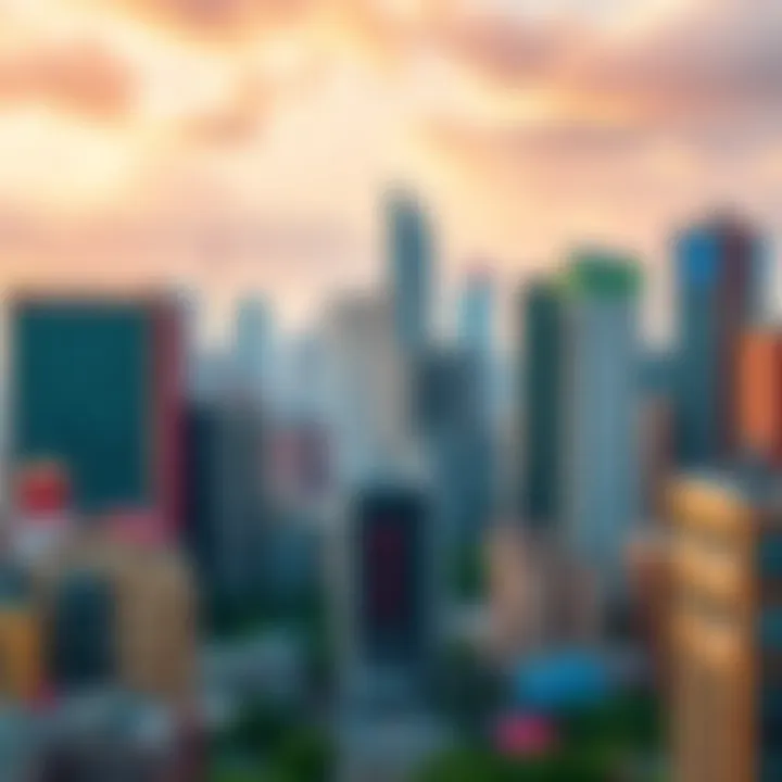 A vibrant city skyline showcasing various urban structures
