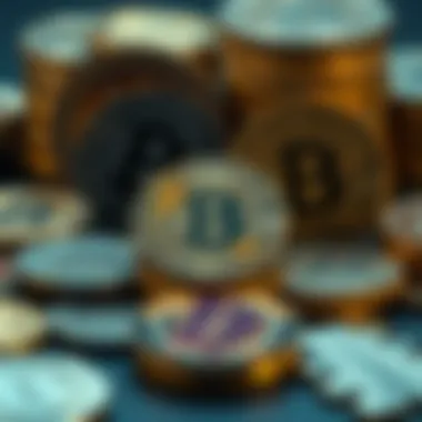 Diverse cryptocurrency coins and tokens