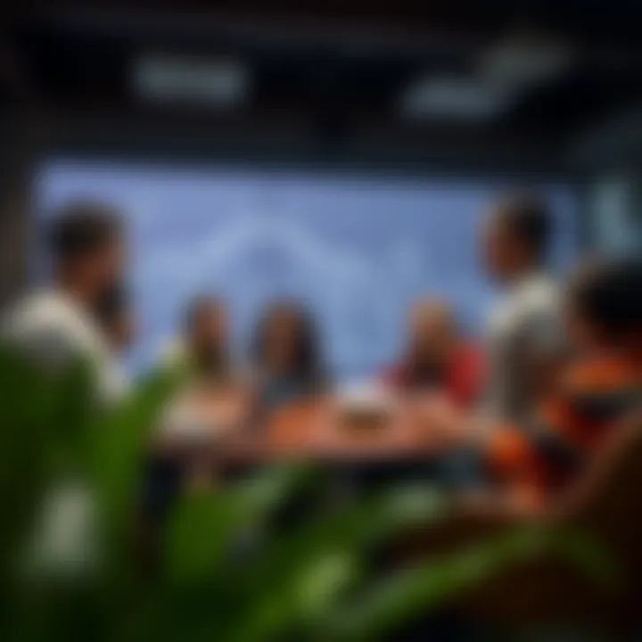 An illustration of a diverse group engaged in virtual discussions about investment strategies.